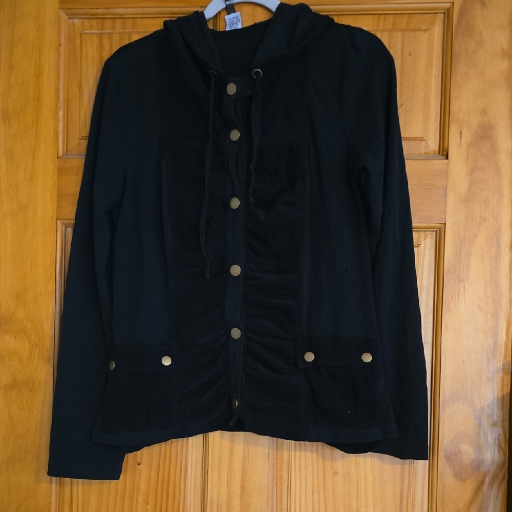 XCVI Black Snap Up Jacket Knit/ Courdroy